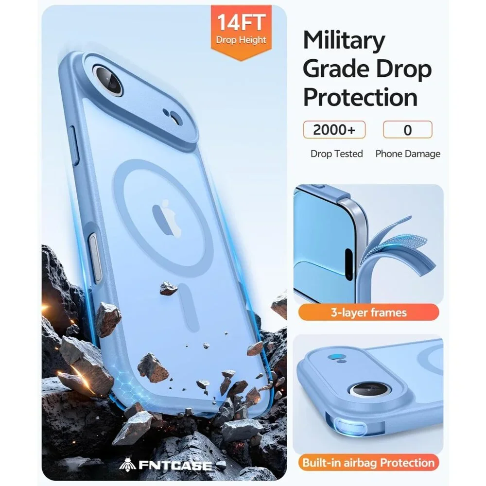 iPhone Air Case Magnetic Full Covered Camera Screen Protector Shockproof Blue